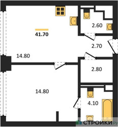 Планировка однокомнатной(квартира) площадью 41.7 квадратных метров в ЖК “ЖК СТОУН Грэйн”