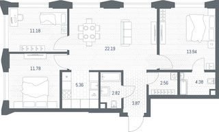 Планировка трехкомнатной(квартира) площадью 78.08 квадратных метров в “ЖК TATE (Тэйт)”