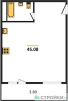 Планировка однокомнатной(квартира) площадью 45.5 квадратных метров в “ЖК Одинбург”