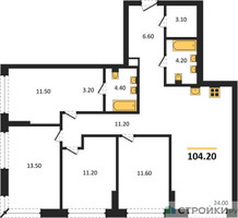 Планировка 4+ комнатной(квартира) площадью 104.2 квадратных метров в “ЖК Portland (Портланд)”