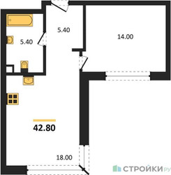 Планировка однокомнатной(квартира) площадью 42.8 квадратных метров в ЖК “Кутузов Сити”