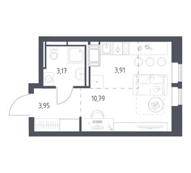 Планировка студии(квартира) площадью 21.82 квадратных метров в ЖК “ЖК Большое Путилково”