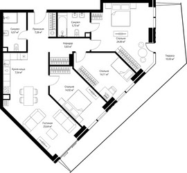 Планировка трехкомнатной(квартира) площадью 121.62 квадратных метров в ЖК “ЖК Джойс”