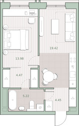 Планировка однокомнатной(квартира) площадью 47.5 квадратных метров в ЖК “ЖК Среда на Кутузовском”