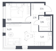 Планировка однокомнатной(квартира) площадью 40.91 квадратных метров в “ЖК Новое Видное”