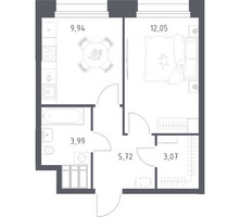 Планировка однокомнатной(апартаменты) площадью 35.12 квадратных метров в “ЖК Апарт-отель Тропарево парк”