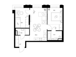 Планировка двухкомнатной(квартира) площадью 52.6 квадратных метров в “ЖК Москворечье”