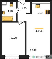 Планировка однокомнатной(квартира) площадью 38.9 квадратных метров в “Жилые кварталы Белый Град”