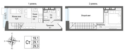 Планировка студии(квартира) площадью 29.1 квадратных метров в ЖК “ЖК КИНОКВАРТАЛ”