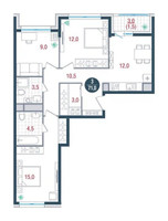 Планировка трехкомнатной(квартира) площадью 71 квадратных метров в “ЖК РУСИЧ-Кантемировский”