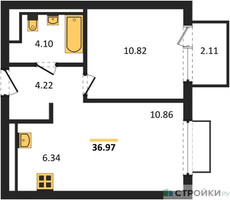 Планировка однокомнатной(квартира) площадью 36.97 квадратных метров в “ЖК Пригород Лесное”