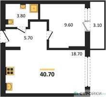 Планировка однокомнатной(квартира) площадью 40.7 квадратных метров в “ЖК Первый квартал”