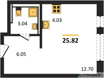 Планировка студии(квартира) площадью 25.82 квадратных метров в ЖК “ЖК Новое Видное”