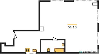 Планировка двухкомнатной(квартира) площадью 68.1 квадратных метров в “ЖК Nametkin Tower (Наметкин Тауэр)”
