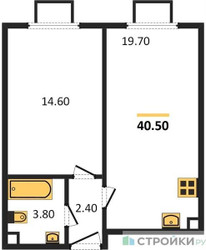 Планировка однокомнатной(квартира) площадью 39.8 квадратных метров в ЖК “ЖК Парксайд”