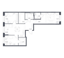 Планировка трехкомнатной(квартира) площадью 80.19 квадратных метров в “ЖК Заречье Парк”