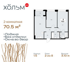 Планировка двухкомнатной(квартира) площадью 70.5 квадратных метров в “ЖК Хольм”