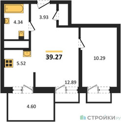 Планировка однокомнатной(квартира) площадью 39.27 квадратных метров в ЖК “ЖК ВОСТОК II”