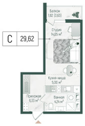 Планировка студии(квартира) площадью 31.44 квадратных метров в ЖК “ЖК Рига Хиллс”