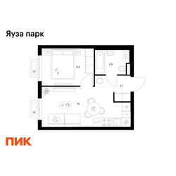 Планировка однокомнатной(квартира) площадью 32.4 квадратных метров в ЖК “ЖК Яуза Парк (Мытищи)”