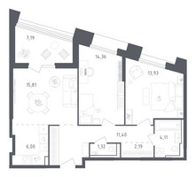 Планировка двухкомнатной(апартаменты) площадью 76.9 квадратных метров в “ЖК Скай Спутник”