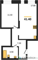 Планировка однокомнатной(квартира) площадью 41.4 квадратных метров в “ЖК Первый Московский”