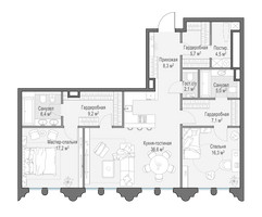Планировка двухкомнатной(квартира) площадью 118.6 квадратных метров в “Клубный квартал "Фрунзенская набережная"”