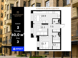 Планировка двухкомнатной(квартира) площадью 60 квадратных метров в “ЖК Театральный квартал”