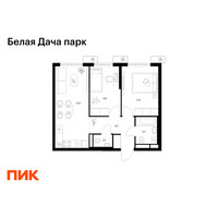 Планировка двухкомнатной(квартира) площадью 50.3 квадратных метров в “ЖК Белая Дача парк”