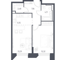 Планировка однокомнатной(апартаменты) площадью 47.91 квадратных метров в “ЖК Скай Спутник”