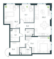 Планировка трехкомнатной(квартира) площадью 92.5 квадратных метров в “Level Войковская”