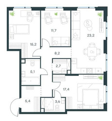 Планировка трехкомнатной(квартира) площадью 92.5 квадратных метров в ЖК “Level Войковская”
