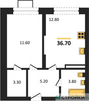 Планировка однокомнатной(квартира) площадью 36.7 квадратных метров в “ЖК Видный берег 2”
