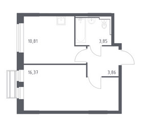 Планировка однокомнатной(квартира) площадью 34.89 квадратных метров в ЖК “ЖК Рублевский Квартал”