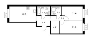 Планировка двухкомнатной(квартира) площадью 59.9 квадратных метров в “ЖК Ильинские луга”
