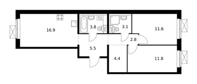 Планировка двухкомнатной(квартира) площадью 59.9 квадратных метров в ЖК “ЖК Ильинские луга”