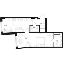 Планировка однокомнатной(квартира) площадью 56.1 квадратных метров в ЖК “ЖК Нексус от Аквилон”
