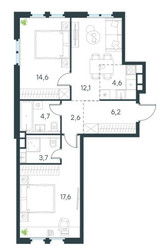 Планировка трехкомнатной(квартира) площадью 66.7 квадратных метров в ЖК “ЖК Level Нижегородская”
