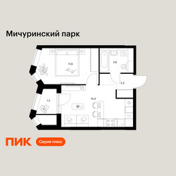 Планировка однокомнатной(квартира) площадью 35.3 квадратных метров в ЖК “ЖК Мичуринский Парк”