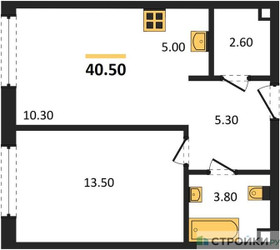 Планировка однокомнатной(квартира) площадью 40 квадратных метров в ЖК “Жилой район Alia (Алиа)”