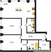 Планировка двухкомнатной(квартира) площадью 78.1 квадратных метров в “ЖК INJOY (Инджой)”