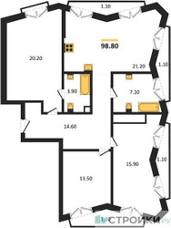 Планировка трехкомнатной(квартира) площадью 98.8 квадратных метров в ЖК “ЖК Дом на Часовой”