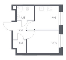Планировка однокомнатной(квартира) площадью 34.9 квадратных метров в “ЖК ЭкоБунино (Южное Бунино)”