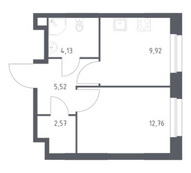 Планировка однокомнатной(квартира) площадью 34.9 квадратных метров в ЖК “ЖК ЭкоБунино (Южное Бунино)”