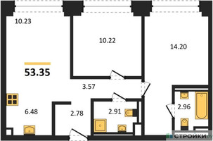 Планировка двухкомнатной(квартира) площадью 53.35 квадратных метров в “ЖК NOVA (Нова)”