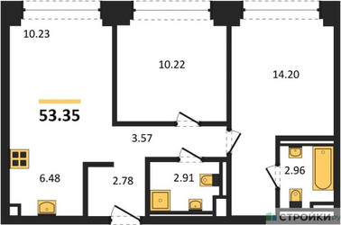 Планировка двухкомнатной(квартира) площадью 53.35 квадратных метров в ЖК “ЖК NOVA (Нова)”