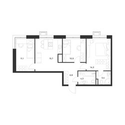 Планировка трехкомнатной(квартира) площадью 65.6 квадратных метров в ЖК “ЖК Форевиль”