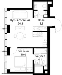 Планировка однокомнатной(квартира) площадью 41.8 квадратных метров в ЖК “ЖК Сити Бэй”