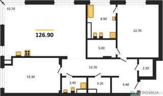 Планировка двухкомнатной(квартира) площадью 126.9 квадратных метров в “ЖК Vnukovo Country Club (Внуково Кантри Клаб)”