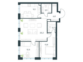 Планировка трехкомнатной(квартира) площадью 78 квадратных метров в “ЖК Левел Мичуринский”
